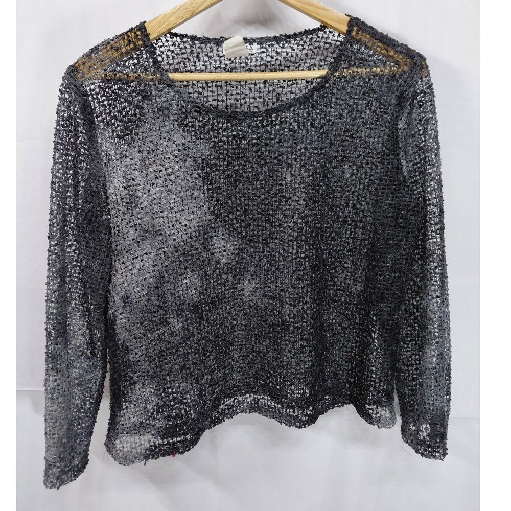 SANDREA U.S.A Sheer Knit Top Black Solid Long Sleeve Women Size M